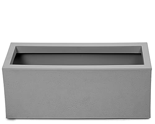 Ondis24 Pflanzkübel Vulkan, 25L Pflanzvolumen, rechteckig, Blumenkasten mit Wasserspeicher in Basalt-Optik, Balkon Terrasse, Blumenkübel (Grau)