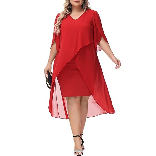 Hanna Nikole Damen Große Größen Chiffon Cocktailkleid Cape Business...