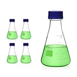 Utile 4 Pcs 250ml Glass Erlenmeyer Flask with Blue Cap, Narrow Mouth Erlenmeyer Flasks, Borosilicate 3.3 Glass Conical Flask for Lab Experiment Chemistry Science,4016.0752.4