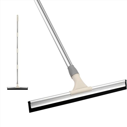 Image of Tiumso 17inch Floor Squeegee Broom, Heavy Duty Rubber Wiper with 60'' Long Handle for Bathroom Tile, Garage Concrete, Deck