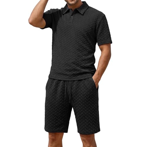 Survêtement jacquard pour homme avec polo et short décontracté ensemble 2 pièces d'été