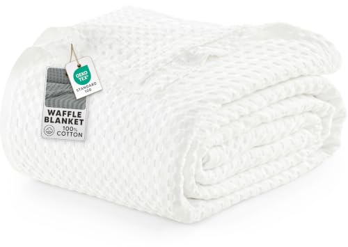 Utopia Bedding 100% Cotton Waffle Blanket Queen Size White, ...