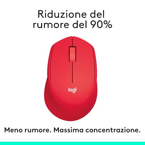 M330 SILENT PLUS Mouse Wireless, 2,4 GHz con Ricevitore USB Nano, Tracciamento Ottico 1000 DPI, Durata Batteria di 2 Anni, Compatibile con PC, Mac, Laptop, Chromebook - Rosso - Mouse gaming - Immagine 1