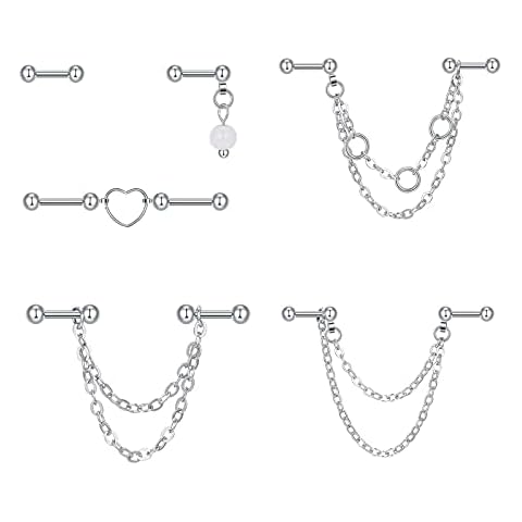 QWALIT 16gauge Industrial Earrings Chain Industrial Piercing Jewelry with Chain Industrial Bar Piercing Surgical Stainless Steel Double Helix Earrings for Women Cover
