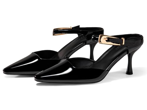Coutgo Womens High Heels Mules Closed Pointed Toe Kitten Heel Pumps Ankle Buckle Strap Slip On...