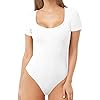 MANGDIUP Women's Scoop Neck T Shirts Basic Bodysuits Jumpsuits (7008 White.M)