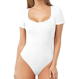 MANGDIUP-Womens-Scoop-Neck-T-Shirts-Basic-Bodysuits-Jumpsuits MANGDIUP Women's Scoop Neck T Shirts Basic Bodysuits Jumpsuits (7008 White.M)