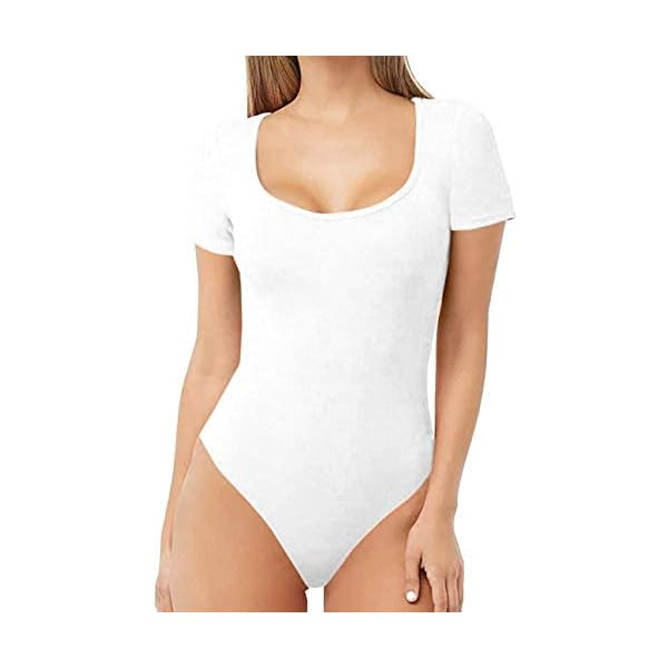 MANGDIUP Women's Scoop Neck T Shirts Basic Bodysuits Jumpsuits (7008 White.M)