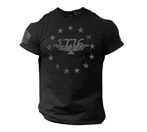 Rogue Style USA 1776 Distressed Men Patriotic Black T Shirt American Flag (Black, Medium)