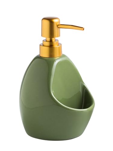 Image of Green Ceramic Soap Dispenser with Sponge Holder - Refillable Kitchen Sink Soap Pump with Sponge Tray - 2-in-1 Sink Organizer for Dish Soap, Farmhouse Countertop Decor