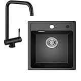 Photo Gallery anycee set lavello cucina 50x46 cm, lavello in granito nero con rubinetto lavello cucina, lavello da incasso in quarzo con sifone e miscelatore, adatto a basi da 50 cm Photo Gallery anycee set lavello cucina 50x46 cm, lavello in granito nero con rubinetto lavello cucina, lavello da incasso in quarzo con sifone e miscelatore, adatto a basi da 50 cm
