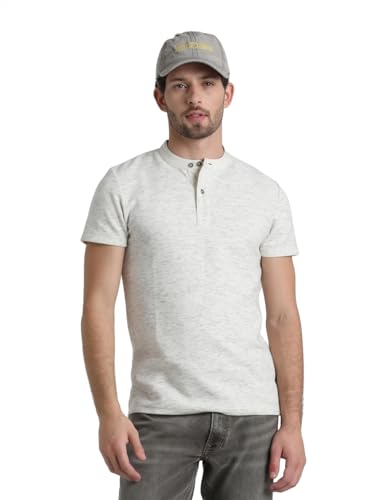 Image of Jack & Jones Men's Cotton Blend Henley Style Solid Slim Fit T-Shirt