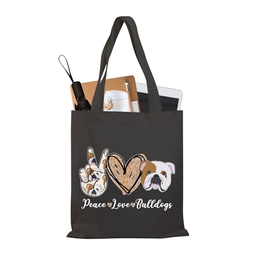 PLITI Borsa a tracolla in tela con bulldog inglese per donne, bulldog, mamma, regalo per proprietario bulldog, pace amore bulldog, Bulldog della pace Tgblu, medium