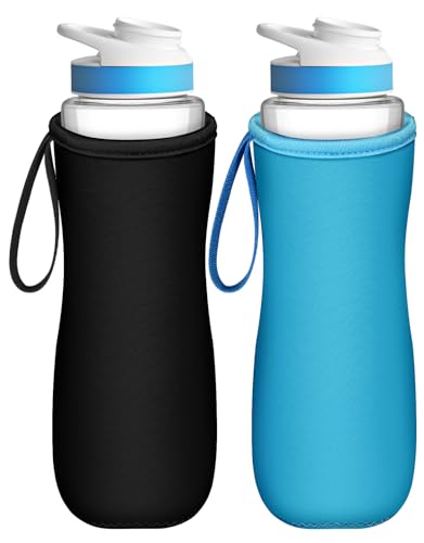 Toykee Water Bottle Sleeve for Cirkul 22 oz - 2 Pack Blue Black Bottle Cover Holder Carrier with Handle Strap for Cirkul 22oz