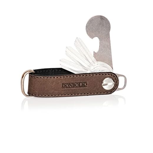 DONBOLSO Llavero One | Organizador Llaves con Liberación de Carro de la Compra | Porta Llaves para 1-7 Llaves | Tornillo de Acero Inoxidable | Vintage Marrón y Negro