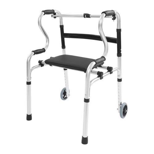 Folding Walker with Wheels, Adjustable Height, Removable Seat Cushion, Lightweight Stand Up Walker for Elderly Disabled Pregnant Women Patient, Load-Bearing Capacity: 220.46 Lbs
