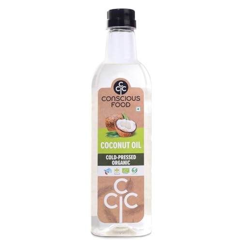 Image of Conscious Food Cold Pressed Coconut Oil, 1 L | Certified Organic | 100% Pure and Chemical Free | Good For Cooking | Boosts Heart Health Skin Care | PET bottle