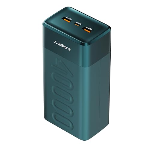 Image of Ambrane Semi Solid Battery Powerbank 40000mAh, New Battery Technology - Extremely Safe with Negligible Fire Risk, 65W Fast Charging - Macbook, Type C Laptop, Mobiles, Other Devices (Stellar 40K,Green)