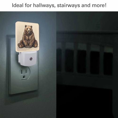 Image of LED Night Light,Brown Bear Linear Sketch LED Night Light Plug into Wall with Dusk to Dawn Light Sensor White Energy Efficient Nightlight for Bedroom Bathroom Hallway Living Room Kitchen