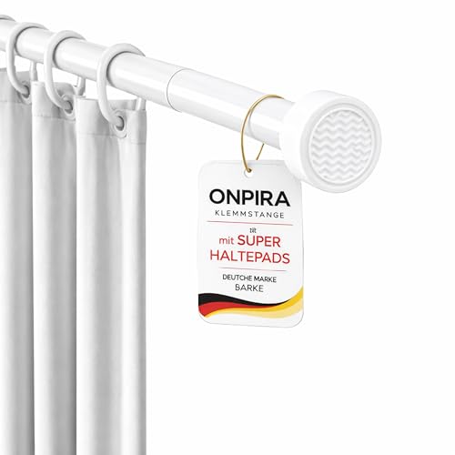 Onpira Teleskopstange ohne Bohren Rostfreie Duschvorhangstange & Gardinenstange zum Klemmen | 5 Längen 40230 cm | 3 Farben: Schwarz Weiß & Edelstahl | Starker Halt bis 15kg