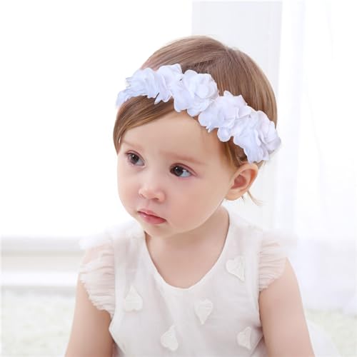 Baby Girls Headband Floral Crown for Little Girls Flower Headbands Soft Stretchy Head Wrap for Infant Toddler Hair Accessories (white)