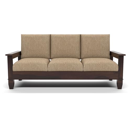 Image of Solid Sheesham Wooden Sofa 3 Seater | 3 Person Sofa for Living Room | Elegant 3 Seater Sofa Set for Home & Office Furniture (Joren Walnut, 3 Seater)