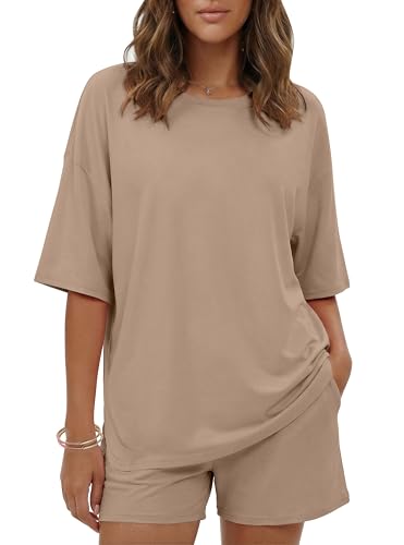 Image of Ekouaer Women's Two Piece Lounge Set Oversized Boxy T-shirt Casual Short Sets Summer Travel Matching Set 2026 Fashion