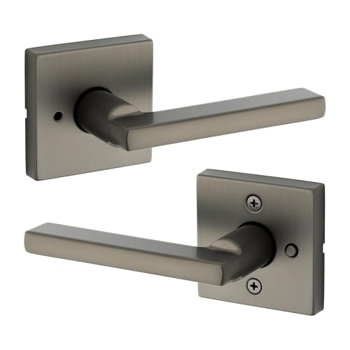 Image of Kwikset Halifax Interior Square Privacy Door Handle with Lock, Door Lever for Bathroom and Bedroom, Gunmetal Reversible Keyless Turn Lock