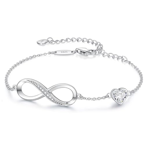 LOUISA SECRET Infinity Birthstone Bracelets for Womens, Sterling Silver 925 Adjustable Women Bracelet, Infinity Ladies Bracelets, Silver Bracelet Jewellery Gifs for Women Birthday Mothers Day