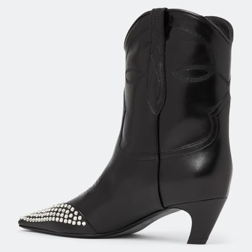 FSJ Women Square Toe Comfort Kitten Low Heel Ankle Boot Pull On Bootie Fall Winter Cowgirl Cowboy Dressy Shoes Size 4-16 US3