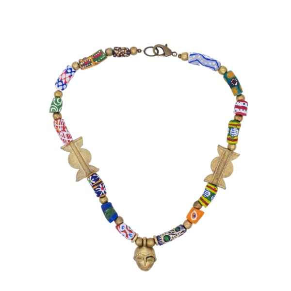Men Krobo Glass Bead Necklace w/Charm  Unisex| Cloth&Cord