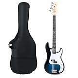 HONEY JOY 46" Electric Bass Guitar, 4 Strings Full Size Bass Guitar Kit with Double Pickups, Open-gear Tuning, Gig Bag, Guitar Cable & Shoulder Strap, Rope & 3 Picks, Bass Guitar for Beginners (Blue)