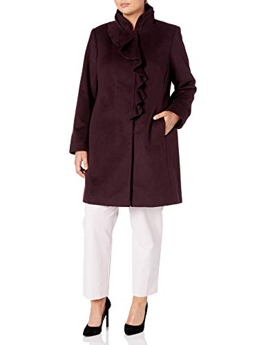 LARRY LEVINE Women's Size Ruffel Wool Coat Plus, Shiraz, 1X