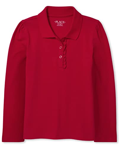 Image of The Children's Place Girls' Uniform Long Sleeve Ruffle Pique Polo