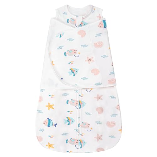 Image of ZIGJOY Sleep Sack Swaddle 1.0 Tog Baby Wearable Blanket 100% Cotton Adjustable Silent Transition Swaddle Blanket, 0-6 Months, Ocean