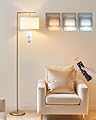 GOEBLESON Gold Dimmable Floor Lamp, Modern Arc Lamp with Remote, Standing Corner Light with Lampshade, Tall Reading Lighting for Bedroom, Living Room, Office, Den, White, LED Bulb Included, DW11LD05