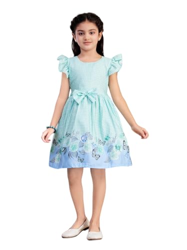 Aarika Girls Casual Wear Green Colour Checks Print Cotton Frock-(2-8 Years)-(FK-7758-GREEN-24)