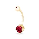 AFFY Round Shape Simulated Ruby Body Piercing Curved Barbells, Floating Navel Belly Piercing Button Premium Surgical Steel Ring in 14K Yellow Gold Over Sterling Silver Gift For Her