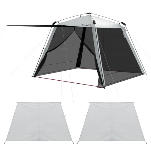 FIELDOOR 【完全遮光】 ワンタッチ スクリーンタープ スクリーンテント ハウス 日よけ 【285×285cm】グレー/黒 100% 遮熱 PUコーティング コンパクト 組み立て ドームテント タープテント 虫よけ 蚊帳 4面 フルメッシュ 簡単 ア