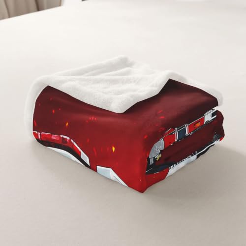 Image of Firefighter Truck Sherpa Blanket - Firemen Car Vehicle Fleece Throw for Bed, Couch, Sofa - Children Bedroom Decor Fire Engine Pattern Plush Red Fuzzy Twin 60 inchx80 inch
