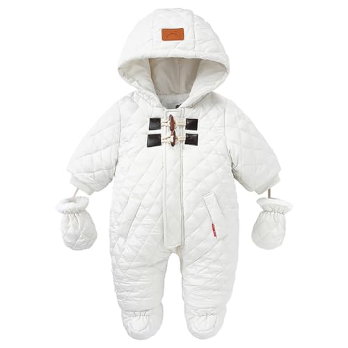Surakey Baby Girls' One-Piece Puffer Winter Snowsuit with Hooded Jumpsuit Thickened Cotton Padded Outfit with Gloves