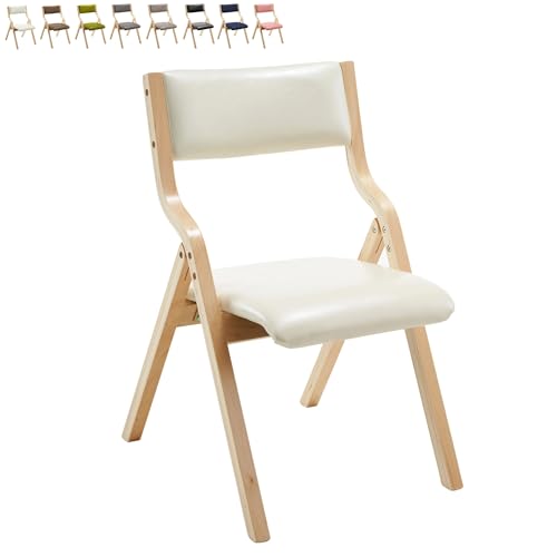 GiliMax ダイニングチェア 折りたたみ 椅子 リビングチェア PUレザー 組立不要 木製 天然木 おしゃれ 背もたれあり 省スペース 収納便利 軽量 完成品 (PUレザー, ベージュ)