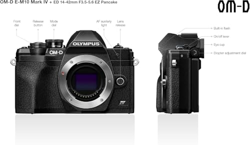 Fotocamera Olympus OM-D E-M10 Mark IV con sistema Micro Quattro Terzi Olympus, sensore da 20 MP, mirino elettronico, video 4K, Wi-Fi, nero, incl. M.Zuiko Digital ED 14-42mm F3.5-5.6 EZ Pancake nero - 3