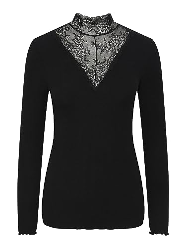 PIECES Damen Pcsiri Ls T-Neck Noos Top, Schwarz, S EU