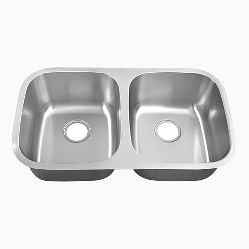 Blenzia 32 Inch Undermount Double Bowl Kitchen Sink 50/50 Stainless Steel 18 Gauge Commercial Grade Satin Finish Dual Bowl Sinks 32" x 18" x 9" (Sink Only)