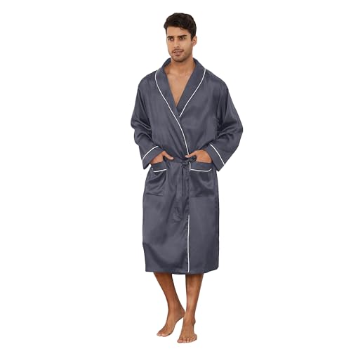 Image of Vulcanodon Men's Satin Robe Lightweight,Men's Luxurious Silk Kimono Bathrobe