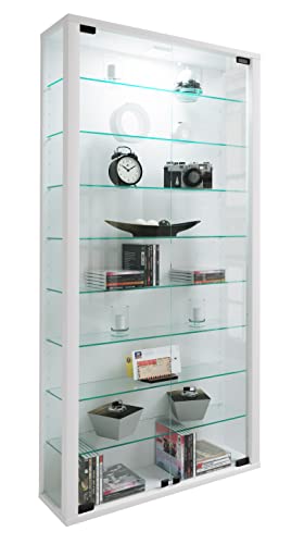 VCM Wandvitrine Sammelvitrine Glasvitrine Wand Vitrine Regal Schrank Glas ohne Beleuchtung Weiß...