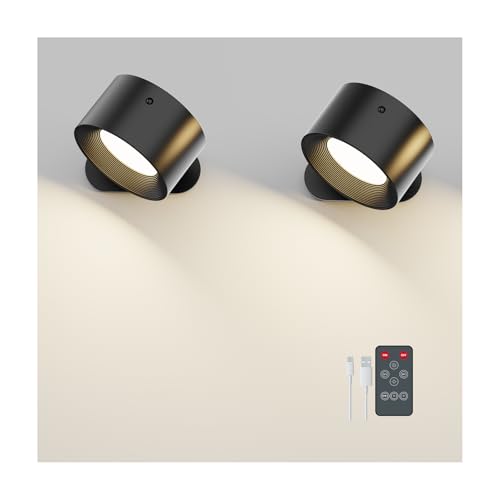 Rechargeable Wall Lights Wall Lamp 2200mAh Battery Powered Wall Lights Indoor 3 Color Temps With Remote And Touch Control LED Wall Light 360Rotation Dimmable Cordless Wireless Lights for Wall