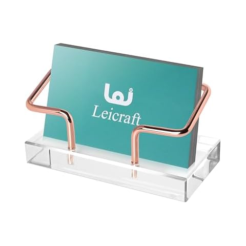 Leicraft Crystal Business Card Holder for Desk, Modern Card Organizers and Office Desk Accessories for Men and Women (Rose gold) Cover