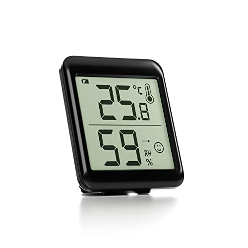 HOMVILLA Termómetro Higrómetro Digital para Interior Mini Termohigrómetro Indicador Sonriente Termohigrómetro de Medición para Temperatura y Humedad del Casa Medir Ambiente del Hogar Negro Cover